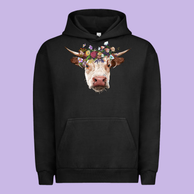 Hereford Cow With Floral Headband Urban Hoodie Designed By Ranaportraitstore