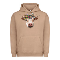 Pigment Burro hereford cow with floral headband Urban Hoodie - RanaPortraitStore