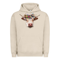 Pigment French Oak hereford cow with floral headband Urban Hoodie - RanaPortraitStore