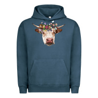 Pigment Midnight Navy hereford cow with floral headband Urban Hoodie - RanaPortraitStore