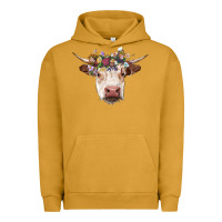 Pigment Peanut Butter hereford cow with floral headband Urban Hoodie - RanaPortraitStore