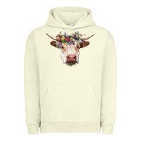 Pigment Pistachio hereford cow with floral headband Urban Hoodie - RanaPortraitStore
