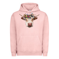 Pigment Salmon hereford cow with floral headband Urban Hoodie - RanaPortraitStore