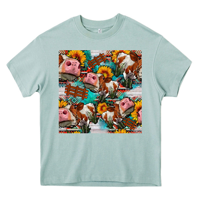 Cow With Aztec And Sunflowers Seamless Pattern Heavy Core Tee by FaDigitalArtStudio | Teevron