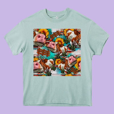 Cow With Aztec And Sunflowers Seamless Pattern Heavy Core Tee Designed By Fadigitalartstudio