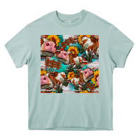 Arona cow with aztec and sunflowers seamless pattern Heavy Core Tee - FaDigitalArtStudio