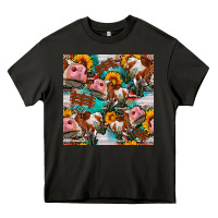 Asphalt cow with aztec and sunflowers seamless pattern Heavy Core Tee - FaDigitalArtStudio