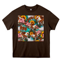 Chocolate Brown cow with aztec and sunflowers seamless pattern Heavy Core Tee - FaDigitalArtStudio