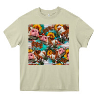 Mossy cow with aztec and sunflowers seamless pattern Heavy Core Tee - FaDigitalArtStudio