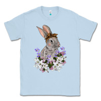 Dusty Blue Easter Day Flowers bunny Classic Tee - OliviaCreatesArt