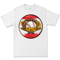 White baseball with sunflower round earrings Premium Tee - BundleAndBundleShop