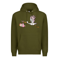 Army Green stork with baby girl Premium Hoodie - BarkalooDesign