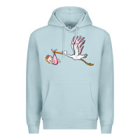 Blue Mist stork with baby girl Premium Hoodie - BarkalooDesign