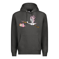 Charcoal Heather stork with baby girl Premium Hoodie - BarkalooDesign