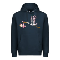 Navy stork with baby girl Premium Hoodie - BarkalooDesign