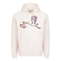 Pale Pink stork with baby girl Premium Hoodie - BarkalooDesign