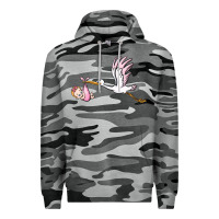Slate Camo stork with baby girl Premium Hoodie - BarkalooDesign