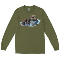 Army Green california sea otter Long Sleeve Tee - LillyAllenDesigns