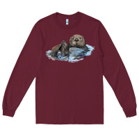 Burgundy california sea otter Long Sleeve Tee - LillyAllenDesigns