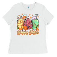 White Happy Easter Eggs Nurse Ladies Tee - LillyAllenDesigns