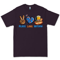 Plum Peace Love Hotdog Premium Tee - BundleAndBundleShop