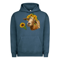 Pigment Midnight Navy goat with sunflower Urban Hoodie - RanaPortraitStore