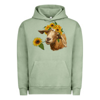 Pigment Oil Green goat with sunflower Urban Hoodie - RanaPortraitStore