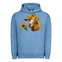 Pigment Pebble Blue goat with sunflower Urban Hoodie - RanaPortraitStore