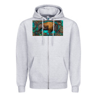 Bison With Leopard And Turquoise Zipper Hoodie | Teevron