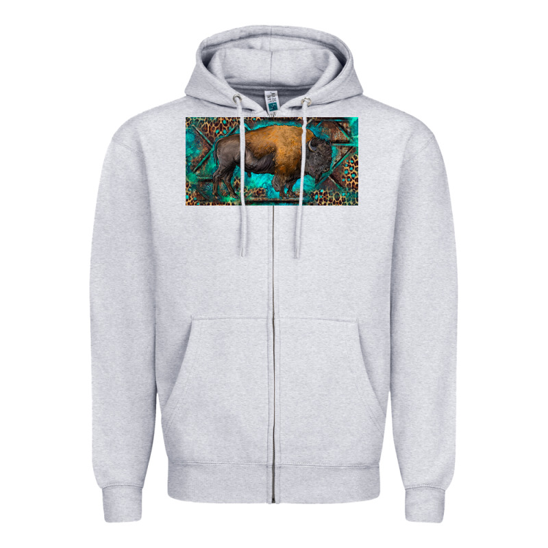 Bison With Leopard And Turquoise Zipper Hoodie by RanaPortraitStore | Teevron