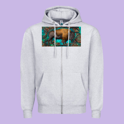 Bison With Leopard And Turquoise Zipper Hoodie Designed By Ranaportraitstore