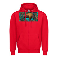 Red Bison with leopard and turquoise Zipper Hoodie - RanaPortraitStore