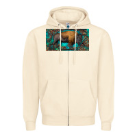 Sandshell Bison with leopard and turquoise Zipper Hoodie - RanaPortraitStore