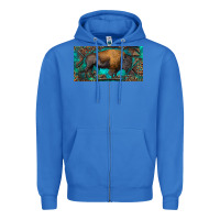 True Royal Bison with leopard and turquoise Zipper Hoodie - RanaPortraitStore
