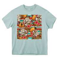 Arona western cow with hay and flowers seamless pattern Heavy Core Tee - FaDigitalArtStudio