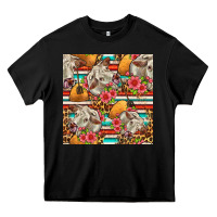 Black western cow with hay and flowers seamless pattern Heavy Core Tee - FaDigitalArtStudio