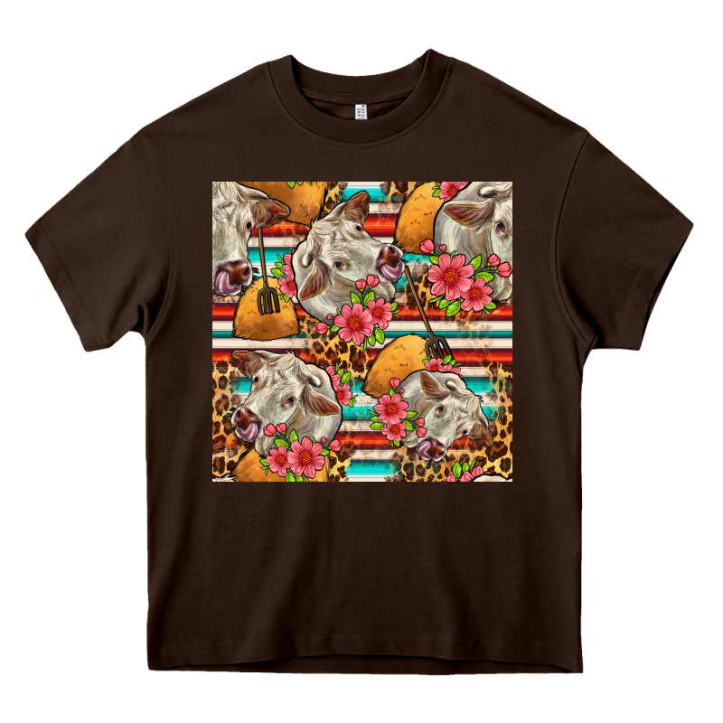 Western Cow With Hay And Flowers Seamless Pattern Heavy Core Tee by FaDigitalArtStudio | Teevron