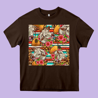 Western Cow With Hay And Flowers Seamless Pattern Heavy Core Tee Designed By Fadigitalartstudio