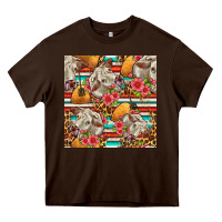 Chocolate Brown western cow with hay and flowers seamless pattern Heavy Core Tee - FaDigitalArtStudio