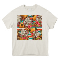 Cream western cow with hay and flowers seamless pattern Heavy Core Tee - FaDigitalArtStudio
