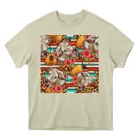 Mossy western cow with hay and flowers seamless pattern Heavy Core Tee - FaDigitalArtStudio