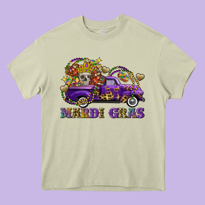 Mardi Gras Skull Truck Heavy Core Tee Designed By Fadigitalartstudio