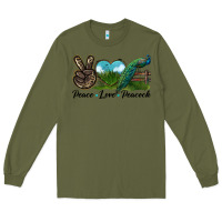 Army Green Peace Love Peacock Long Sleeve Tee - LillyAllenDesigns