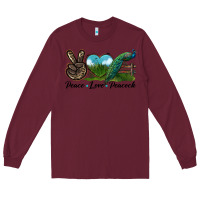 Burgundy Peace Love Peacock Long Sleeve Tee - LillyAllenDesigns