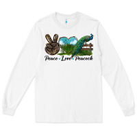 White Peace Love Peacock Long Sleeve Tee - LillyAllenDesigns