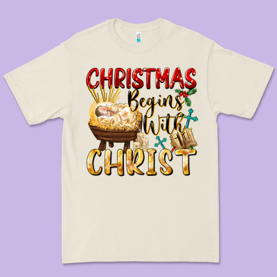 Christmas Begins With Christ Premium Tee Designed By Fadigitalartstudio