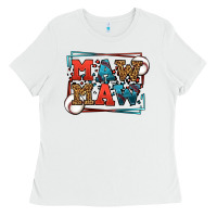 White Baseball mawmaw leopard frame Ladies Tee - LillyAllenDesigns