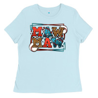 Baby Blue Baseball mawmaw leopard frame Ladies Tee - LillyAllenDesigns