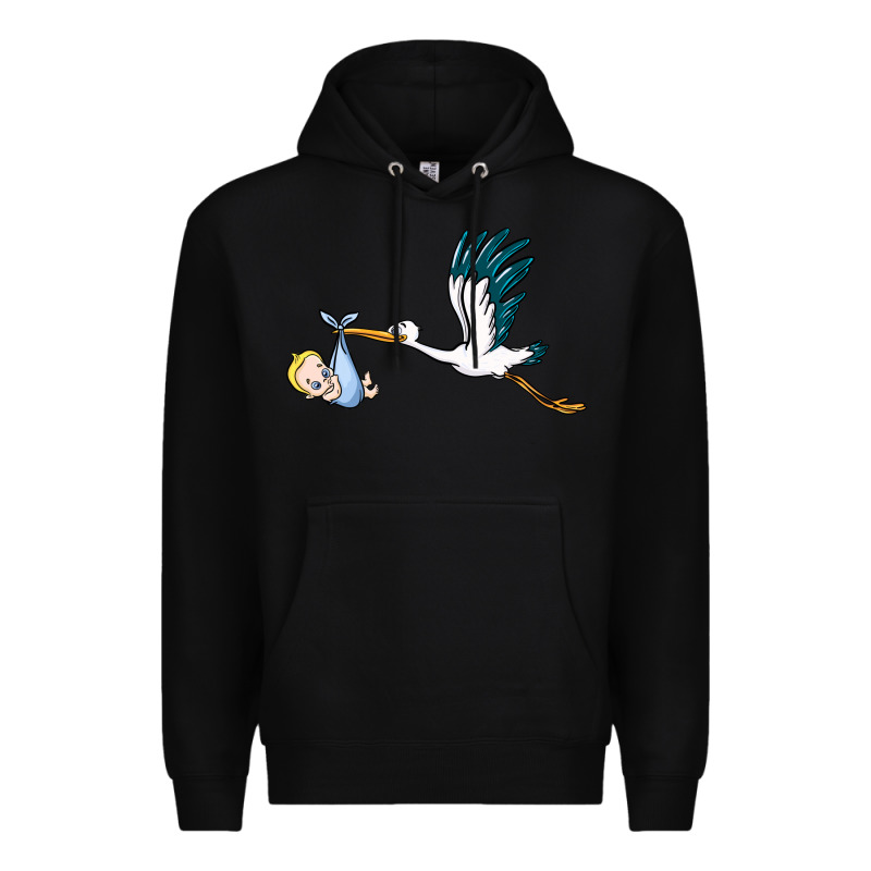 Stork With Baby Boy Premium Hoodie by BarkalooDesign | Teevron