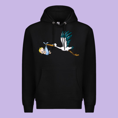 Stork With Baby Boy Premium Hoodie Designed By Barkaloodesign